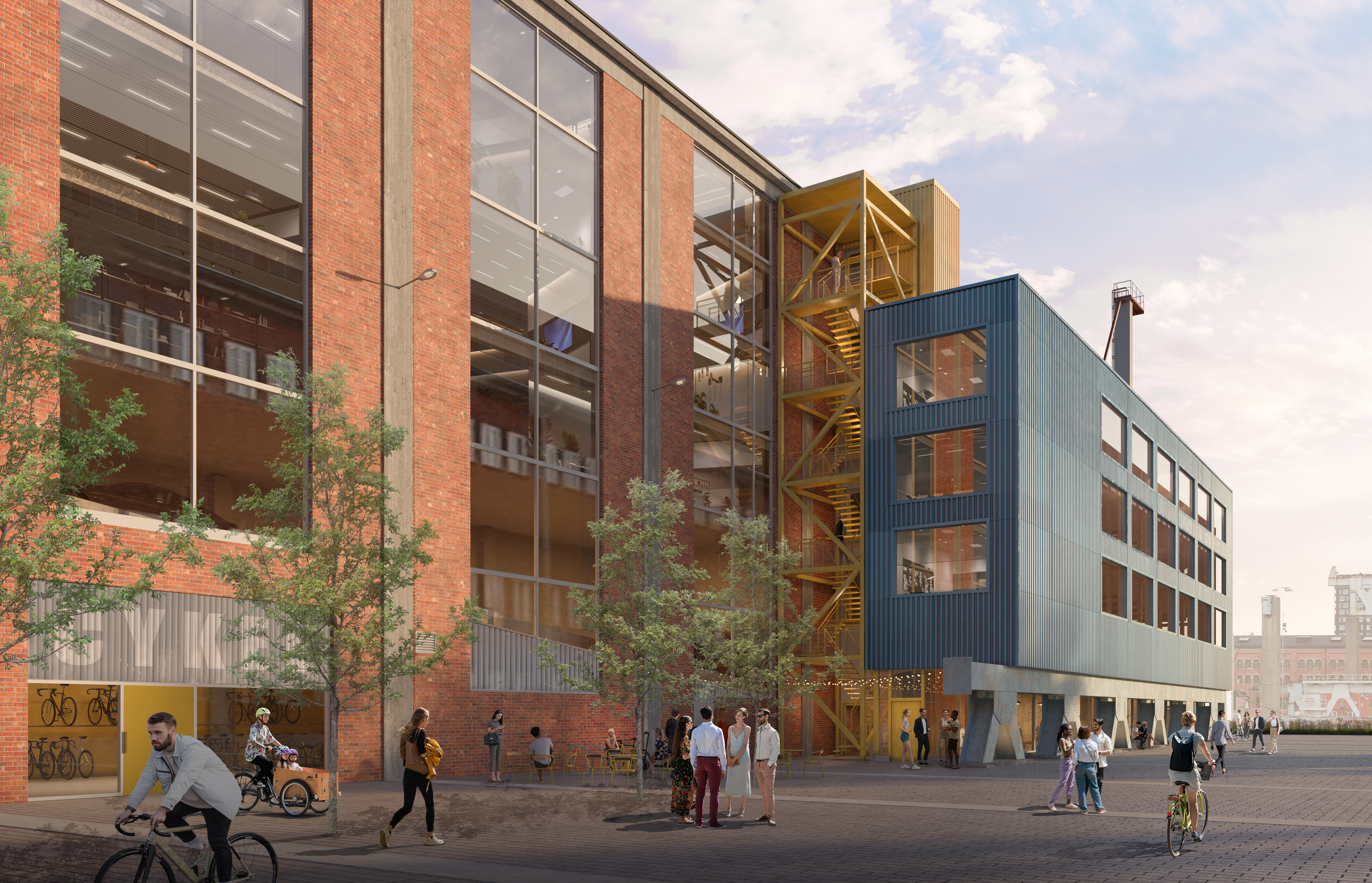 Svets- och Pannverkstaden Vy sett från söder Här planeras butikslokaler kontor handel och parkeringshus Visionsbild framtagen av OpenStudio Arkitekter AB